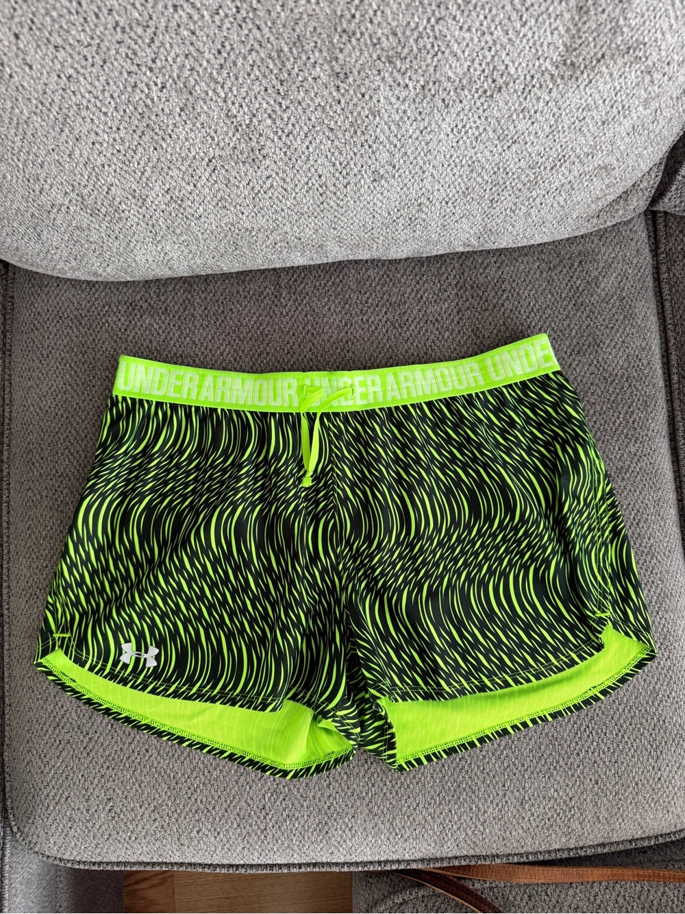 Under Armour Women's Neon Lime and Black Wavy Print Athletic Shorts